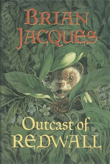 this cover lacks any praise or blurbs, just title and author, with a ferret's fake poking out from some leaves. you can't even see little clothes or a sword. a departure but not ineffective