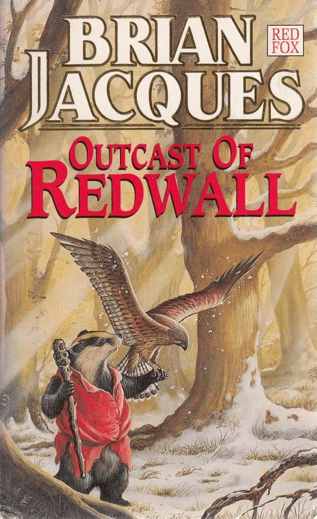 this edition has the same simple title and name, maybe none of the blurb people liked it either, and a painting of a badger in a little red shirt with a big stick hanging out with a majestic hawk